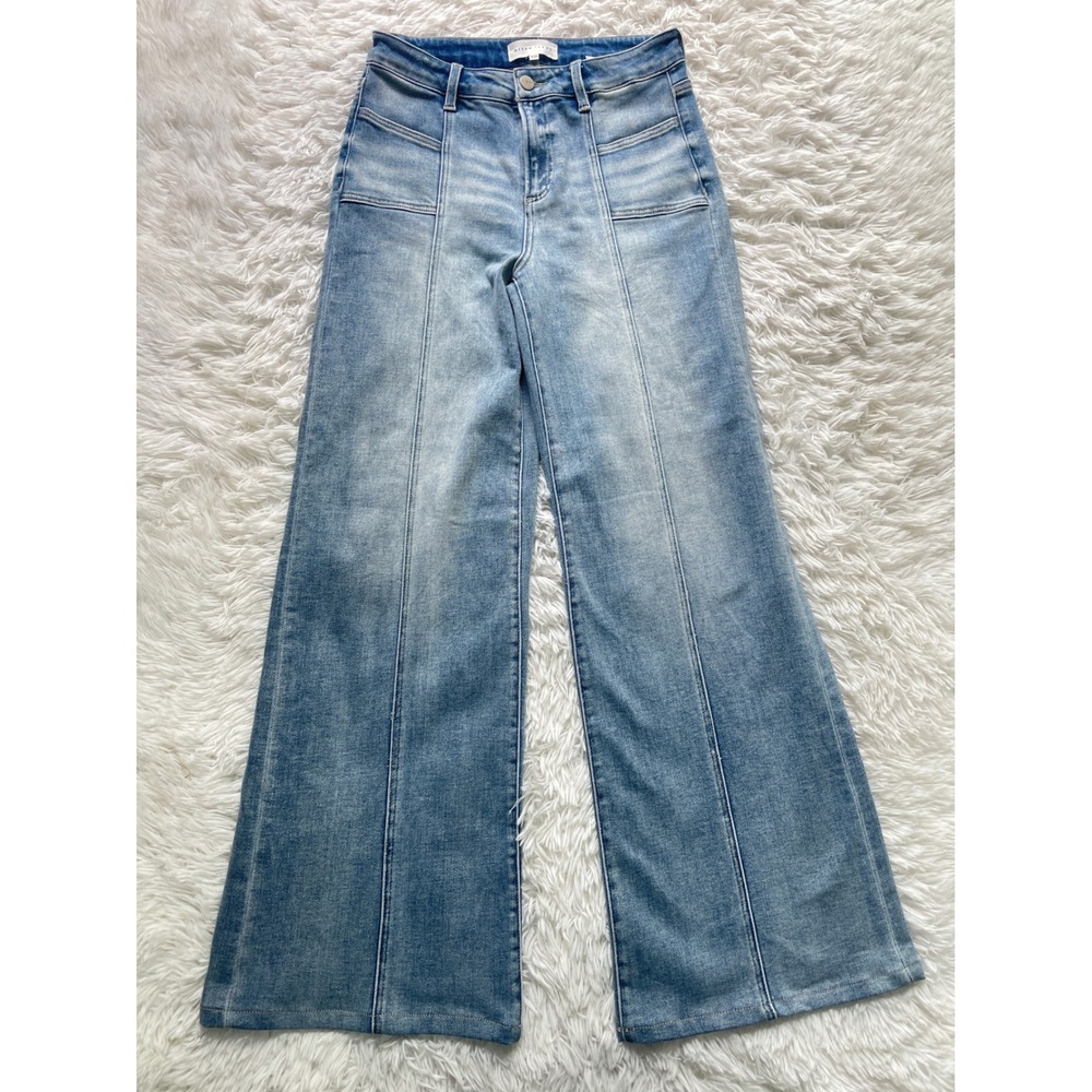 Risen Sunrise Stitch Mid Rise Wide Leg Jeans